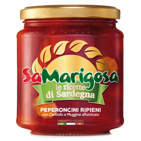 Peperoncini Ripieni con Carciofo e Mugg. Affumicato Vaso 280 g