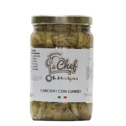 Spicy artichokes with stem in oil. 1550 g. jar